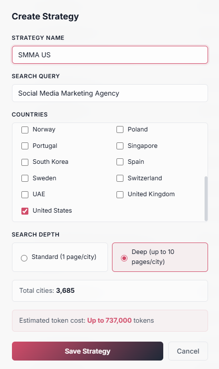Smart search strategy setup